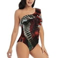 thumbnail image 3 of Zufioo Majestic Red Dragon Print One-shoulder Ruffled One-piece Swimsuit, High Elastic Integrated Removable Chest Pad Swimsuit Suitable for Beach, Pool and Vacation-Medium, 3 of 6