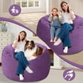 thumbnail image 4 of Homguava 3' Bean Bag Chair with Memory Foam Filled,Stuffed Bean Bag Sofa with Dutch Velvet Cover, Purple, 4 of 5