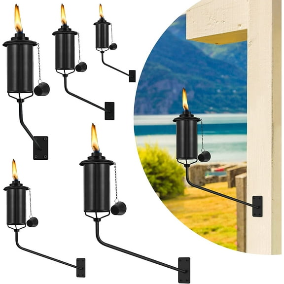 Wall Mounted Citronella Torches Set of 6, 16 oz Garden Torches for Outside, Refillable Flame Light Torch, Outdoor Metal Torch for Yard, Patio, Deck, Garden, Party, Landscape