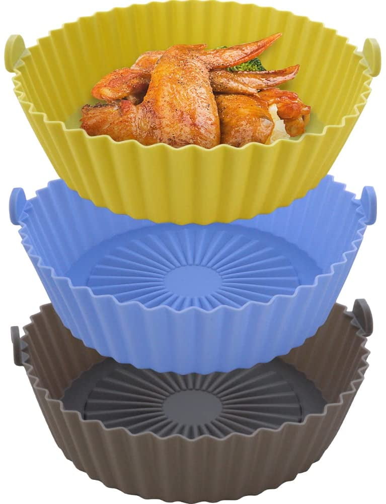 LONGRV 3 Pcs Food Grade Silicone Easy Cleaning Air Fryer Liners Reusable Air Fryer Silicone Pot Food Safe Air Fryer Oven Accessories Replacement for Flammable Parchment Liner Air Fryer Basket