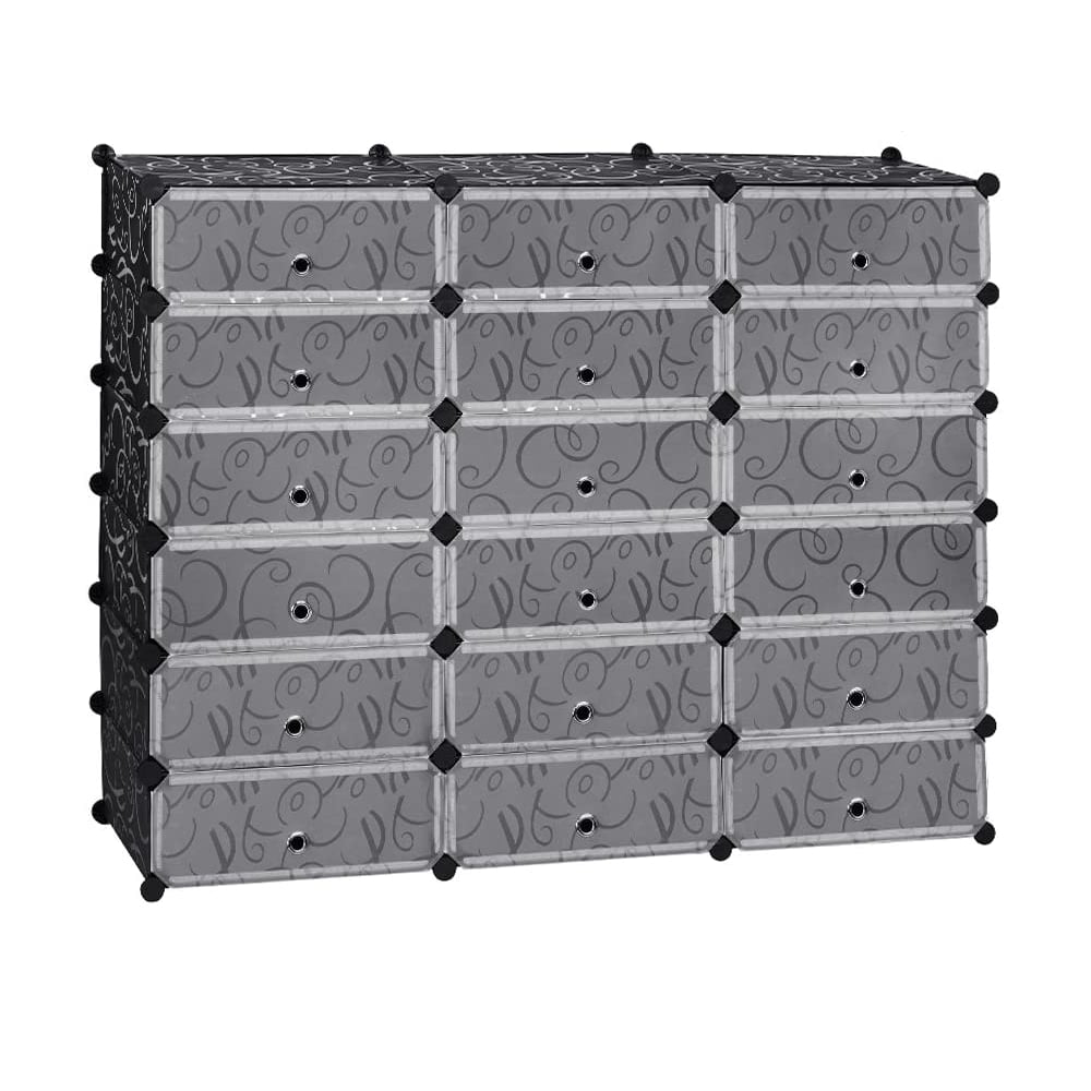 18-Cube Shoe Rack, DIY Plastic Storage Organizer, Modular Closet Cabinet with Doors