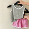 thumbnail image 7 of Agkizg Kids Girls Clothing Set Sleeveless 2 Piece Outfit Solid Top Plaid Shorts Summer Casual Set, 7 of 7