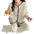 thumbnail image 5 of Ropa de dormir de algodón de aire para mujer, traje de casa de manga larga con borde Floral acolchado grueso, manga larga, Otoño/Invierno, 5 of 5