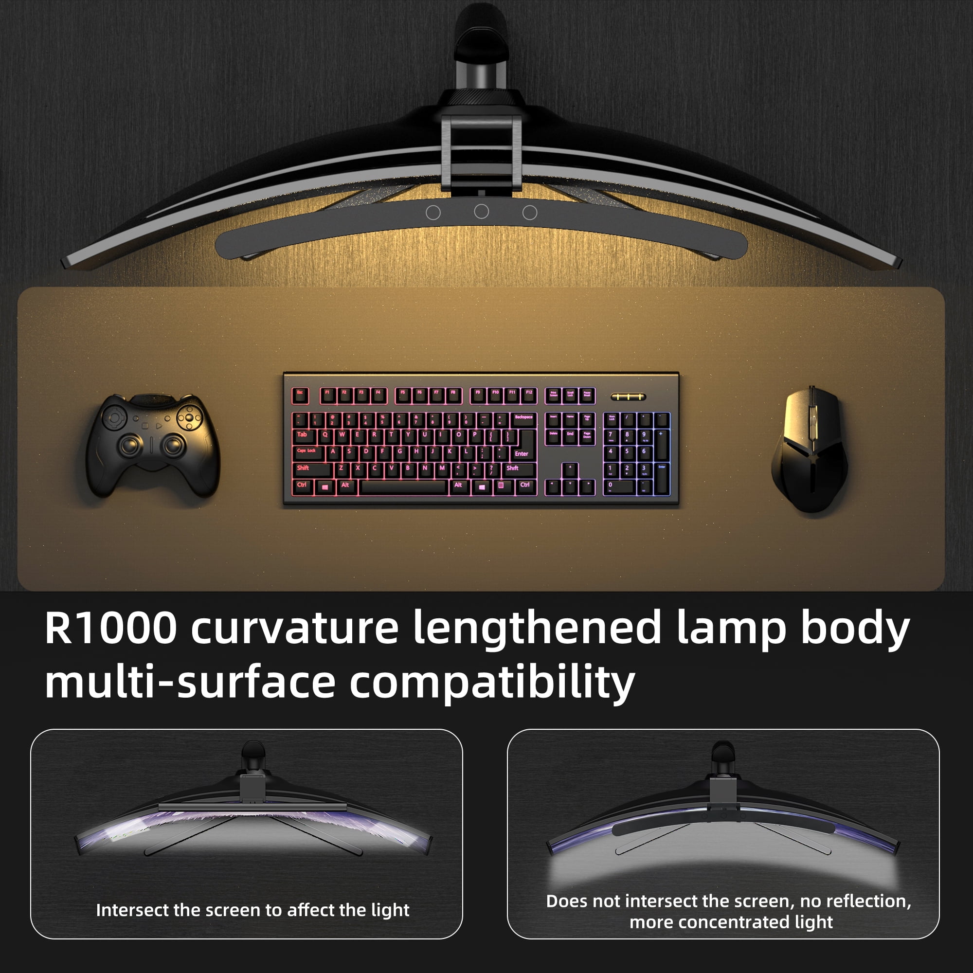 MELIFO Curved Monitor Light Bar 3 Color Temperature Modes Dimmable Desk Lamp