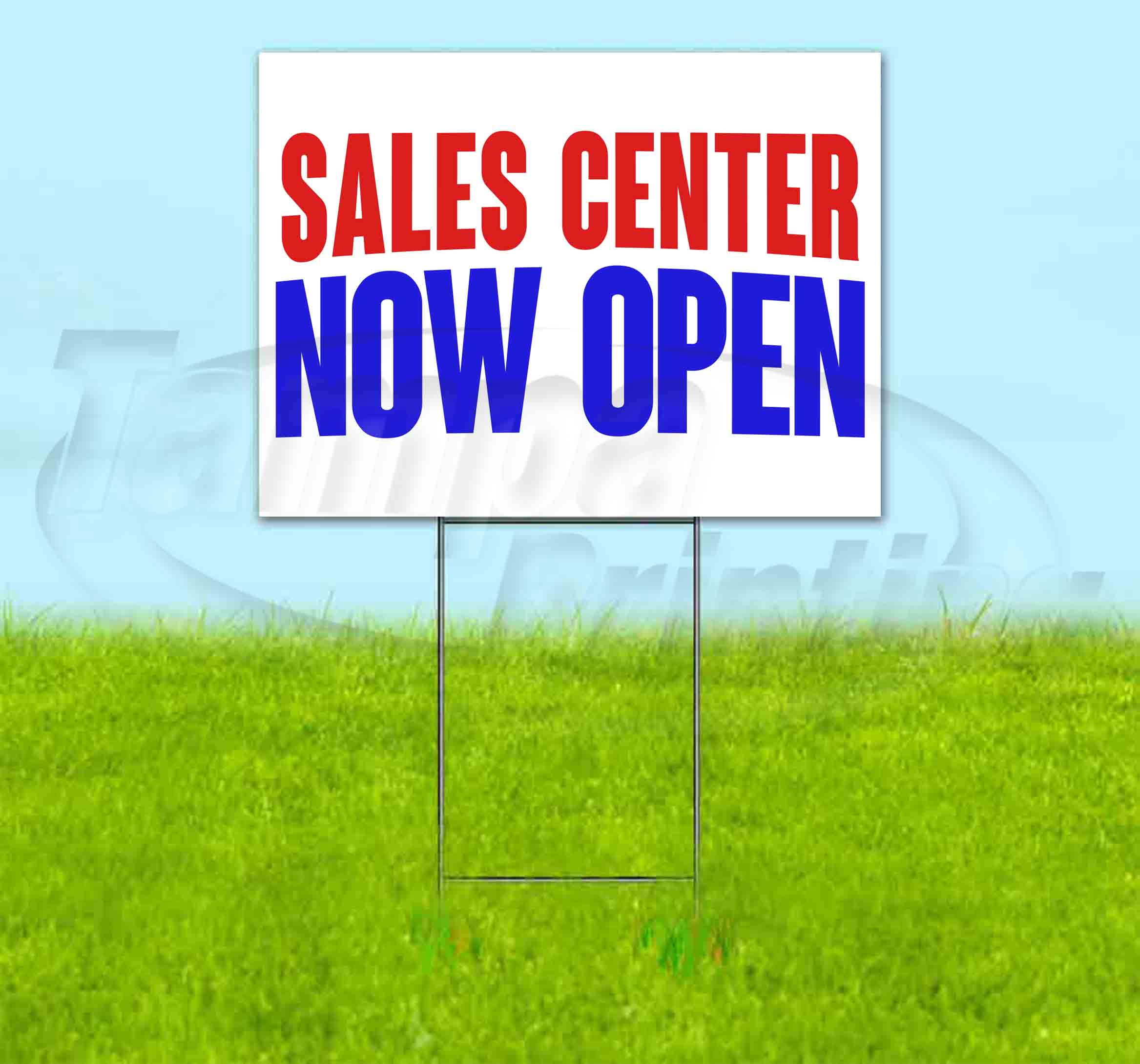 Sales Center Now Open (18" x 24") Yard Sign, Includes Metal Step Stake