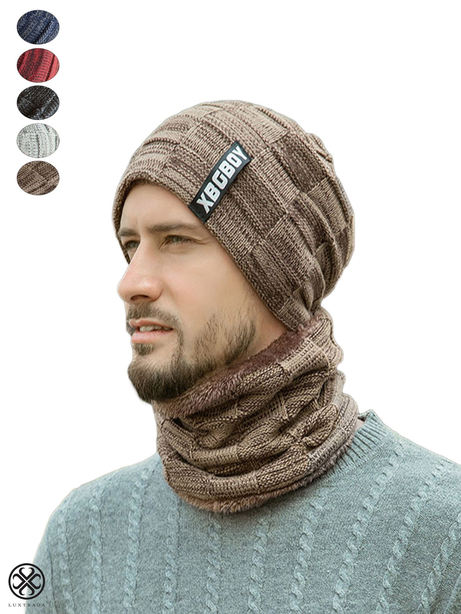 Knitted Scarf Hat Set Thick Warm Winter Skullies Beanies Ring Scarf 2 Pieces/Set Winter Accessories,Khaki