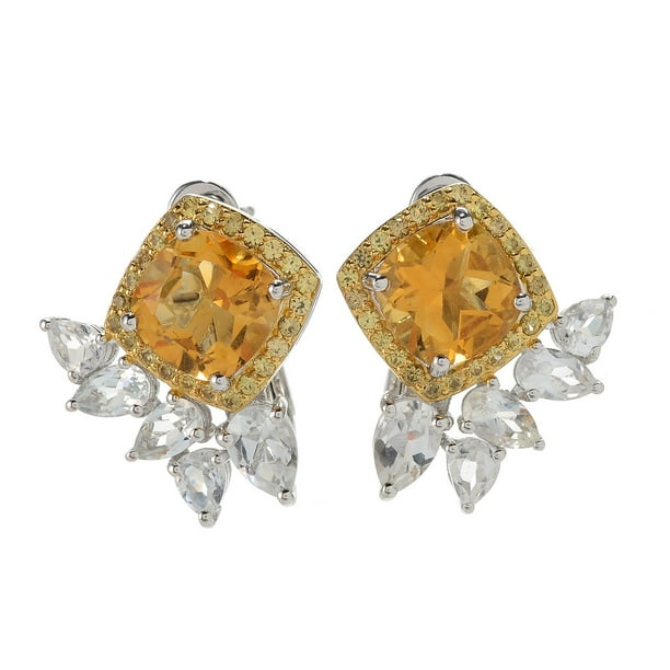 Pinctore Sterling Silver 6.76ctw Citrine & Multi Gemstone Stud