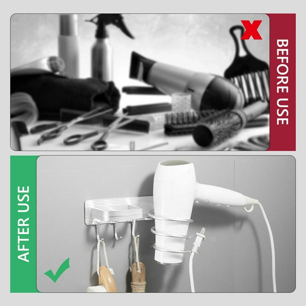 GUSTVE Hair Dryer Holder Wall Mount 2 Sections Metal Hair Dryer Hanger