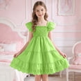 thumbnail image 2 of Kaprioy Toddler Girl Dress Summer Outfits Kids Ruffle Cap Puff Sleeves Boho Dresses Casual Sundress for Girls Stylish Flutter Sleeve Hollowed Out Girls Dress, 2 of 5