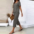thumbnail image 5 of QIYAGBSA 2 Piece Sets for Women Round Neck Top and Capri Pants with Pockets Relaxed Fit Summer Casual Lounge Wear (Dark Gray XL), 5 of 6