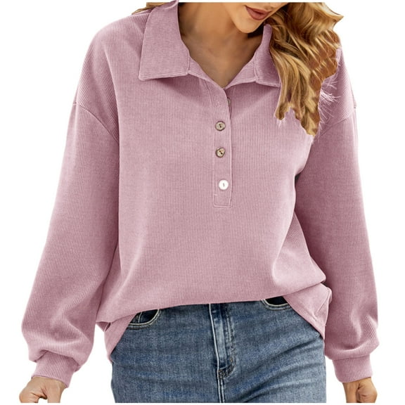 Womens Button Down Plus Size Shirt Cotton Long Sleeve Collared V Neck Solid Color Work Office Casual Loose Blouses Tops