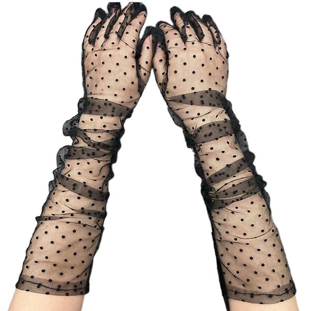 Guantes de malla elástica con decoración de puntos, guantes de mujer estilo Punk con red de pesca hueca