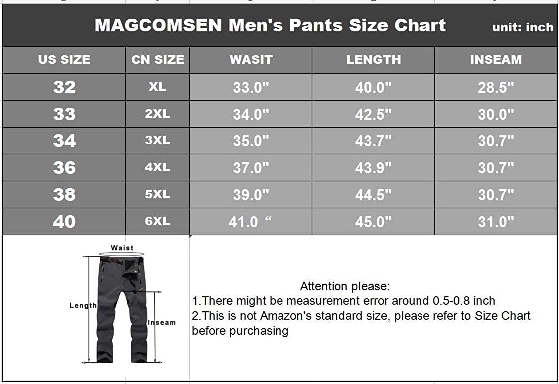 MAGCOMSEN Men's Winter Pants Snow Pants Fleece Lined Water Resistant 4 Zip Pockets Skiing Pants 