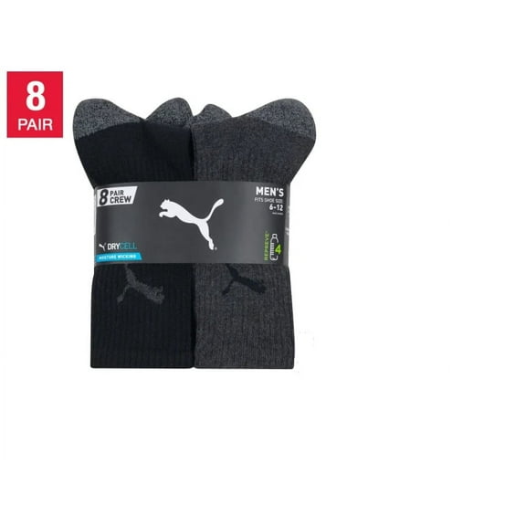 Puma Men's Crew Sock, Black  8 Pair - Latest Edition