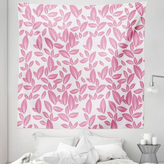 Flower Tapestry, Big Pink Flower Leaves on White Background Rose Petals Spring Nature Pattern, Fabric Wall Hanging Decor for Bedroom Living Room Dorm, 5 Sizes, Pale Pink White, by Ambesonne