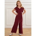 thumbnail image 2 of LiiYii Flower Girls Chiffon Romper Ruffled Short Sleeve High Waist Wide Leg Jumpsuit for Wedding Party Burgundy 10, 2 of 8
