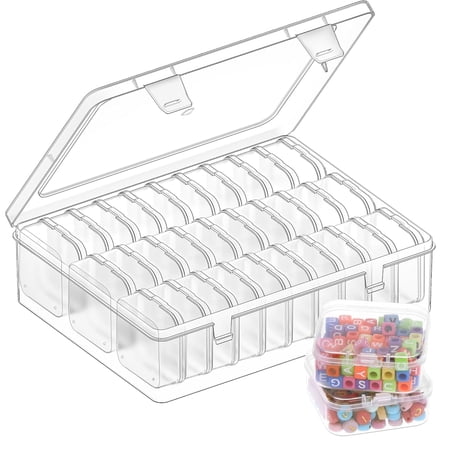 Bead Organizer Box, 30pcs Clear Plastic Storage Containers Features Hinged Lid, Craft Storage Box for Jewelry, Diamonds, Clay Beads, Bracelets, Screws, Seeds, Small Parts