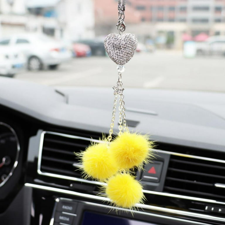 Bling Diamond Car Ornament,Crystal Car Rear View Mirror Charms,Lucky  Hanging Accessories (Pink) 
