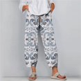 thumbnail image 2 of Taqqpue Womens Linen Pants Loose Floral Prirted Elastic High Waisted Wide Leg Pants Baggy Lounge Pant Comfy Soft Trousers Resort Wear Relaxed Fit Straight Leg Crop Trousers with Pockets, 2 of 5