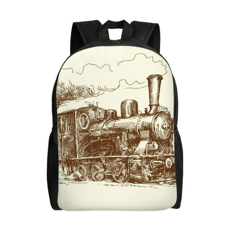 Defioc Train Print Backpack -Travel or Work Bookbag Daypacks with 15-Inch Laptop Sleeve and Dual Water Bottle Pockets