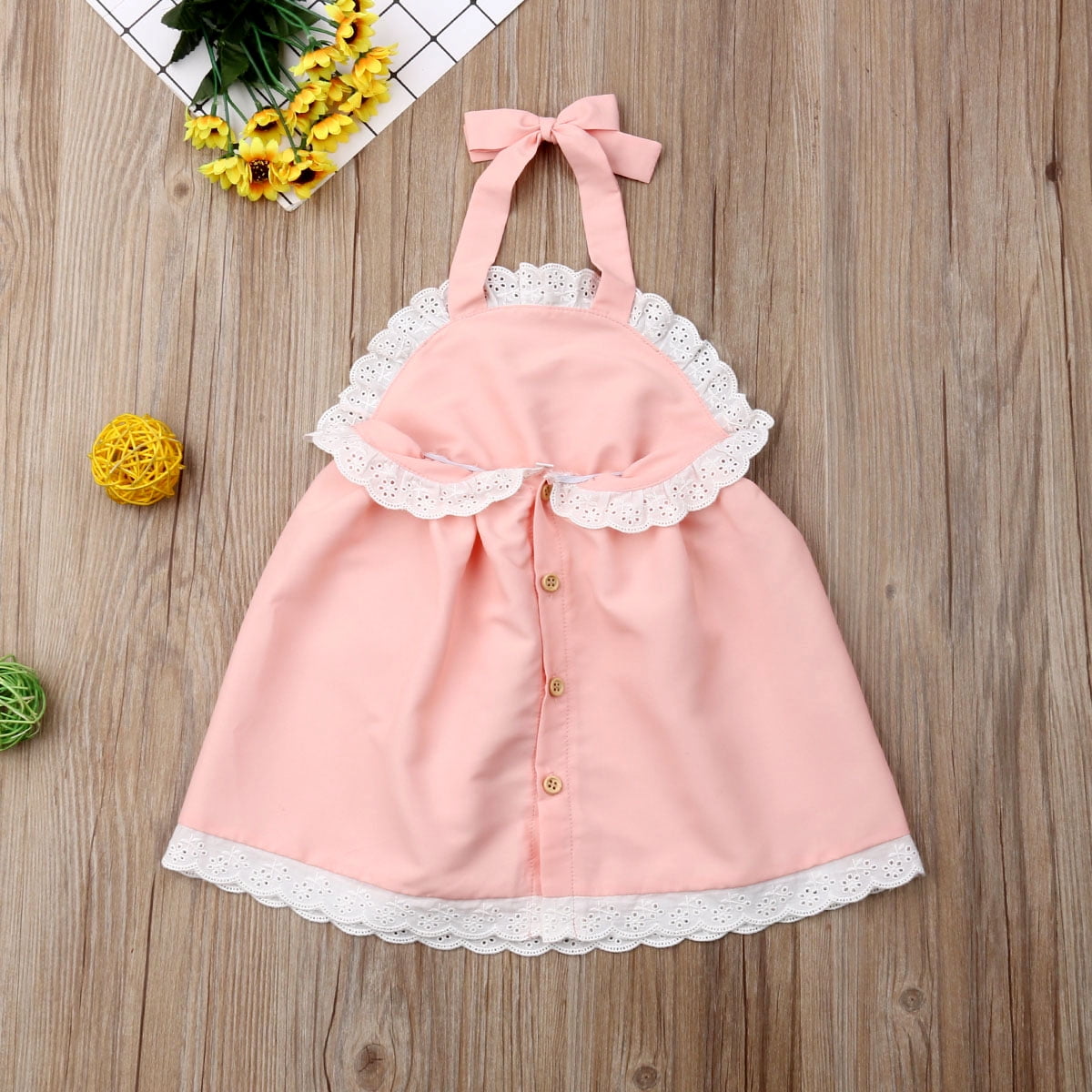 Kids Baby Girls Dress Lace Floral Party Dress Sleeveless Solid Dress