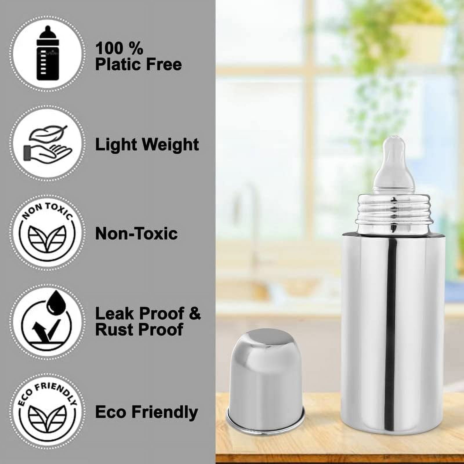 Organic Kidz Stainless Steel Baby Feeding Bottle for Kids for Milk and Baby Drinks, (290ml)