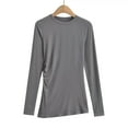 thumbnail image 2 of Lenpel Women's T Shirts Cotton Long Sleeve Crew Side Split Ruched Asymmetrical Hem Athletic Yoga Tops Casual Basic Tees(Dark Gray,Small), 2 of 7