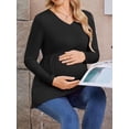 thumbnail image 4 of Weardear Maternity Tops Long Sleeve Pleated Waist Pregnancy Shirts V Neck Casual Pregnant Clothes Tunic Blouse for Women, 4 of 6