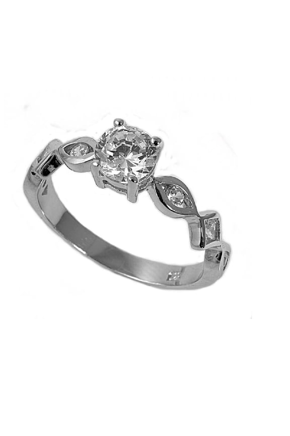 Round Center Designer Cubic Zirconia Ring Sterling Silver 925 Size 7