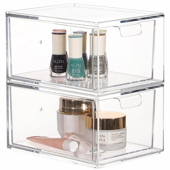 Storage Drawers Cq, acrílico, apilables, juego de 2 unidades, de plástico transparente