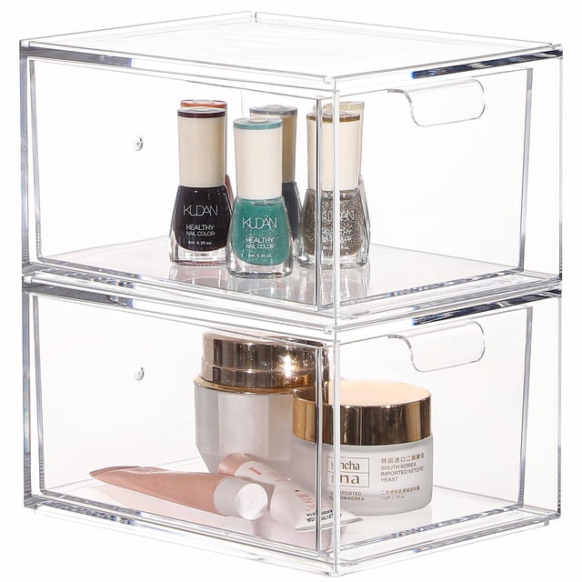 Storage Drawers Cq, acrílico, apilables, juego de 2 unidades, de plástico transparente