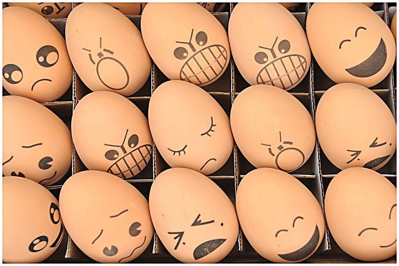 Emoji Easter Eggs Set of 24 fake rubber bouncing eggs W/ Variety of emoji faces .like a normal sized egg Great for party favors and pranks