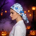 thumbnail image 5 of LNZGNM Halloween Women's Scrub Caps, Twist Knot Head Wrap, with Floral Applique, Stretchy and Easy for Everyday Style, Bad Hair Days, and Casual Wear,Light Blue(One Size), 5 of 6
