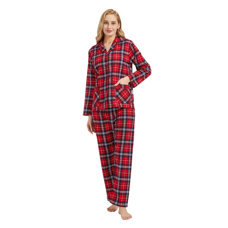 LANBAOSI 2 Pack Women Flannel Pajama Pants With Pockets Female Cotton Plaid  Pajamas Bottoms Comfy Drawstring Lounge Trousers Sleepwear Size L 