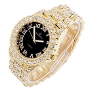 Charles Raymond Mens Blinged out Big Rocks Hip Hop with Roman Numerals Fully Iced Out Colorful Dial Wristwatch - ST10327 RN Single (Gold Black Panther)