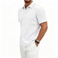 thumbnail image 3 of FRSASU Men's Casual Polo Shirt Summer Short Sleeve Vacation Button Down Beach Knit Stretchy Golf Shirts White, 3 of 7