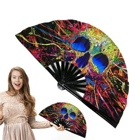 

BESTHUA Handheld Fan Foldable Rainbow Rave Hand Fan Chinese Kung Fu Folding Fan Bamboo Holding Hand Fan Large Rainbow Fan Decorations skilful