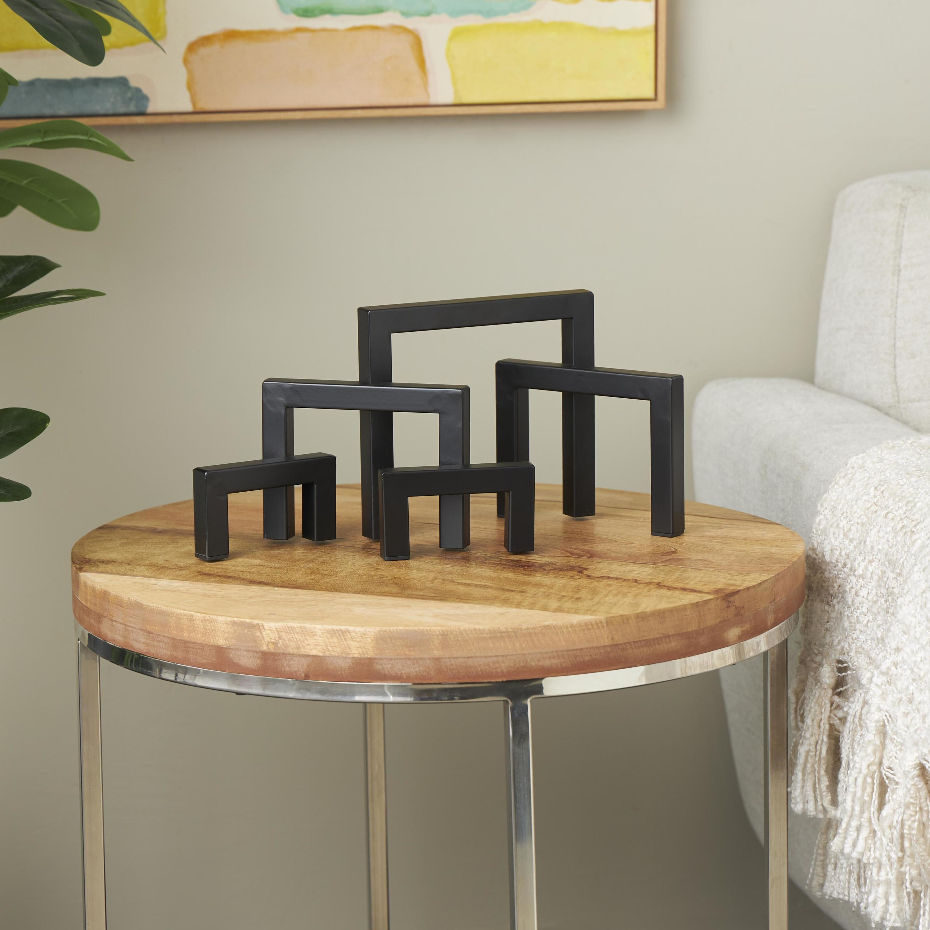 13" x 7" Black Metal Abstract Square Arched Geometric Sculpture, by DecMode