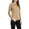 thumbnail image 6 of MODA NOVA Juniors Round Neck Casual Blouses Lace Floral Long Sleeve Chiffon Top Khaki XL, 6 of 7