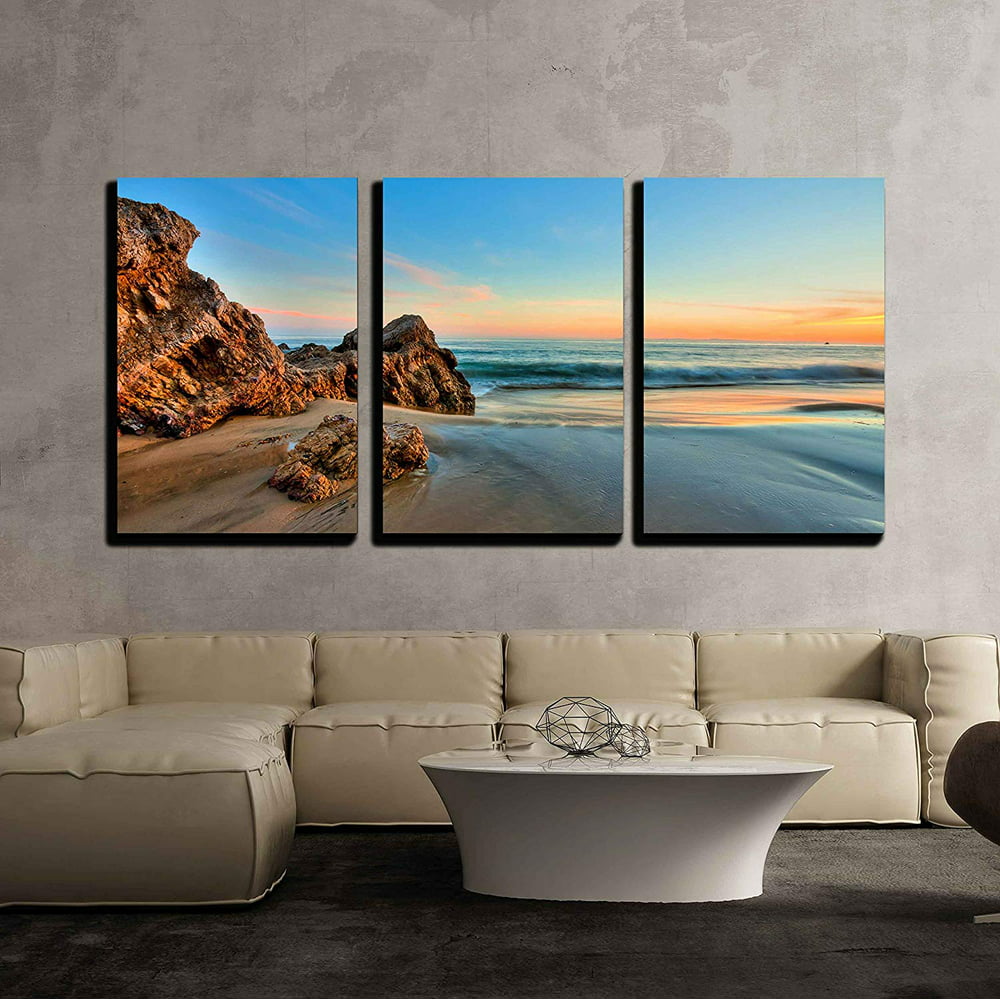 wall26 - 3 Piece Canvas Wall Art - Sunset at California Beach - Modern