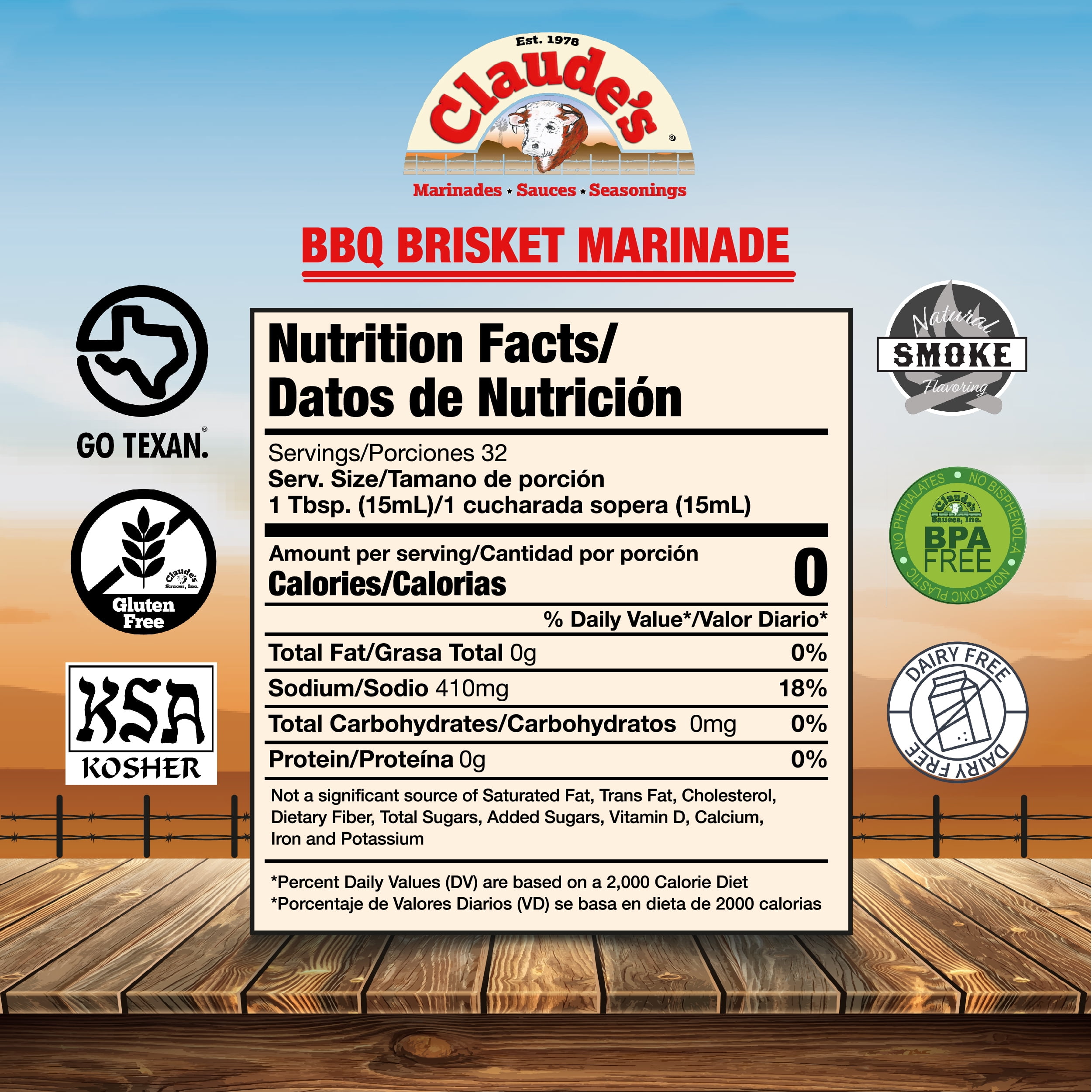 (3 pack) Claude's BBQ Brisket Marinade Sauce, 16 oz