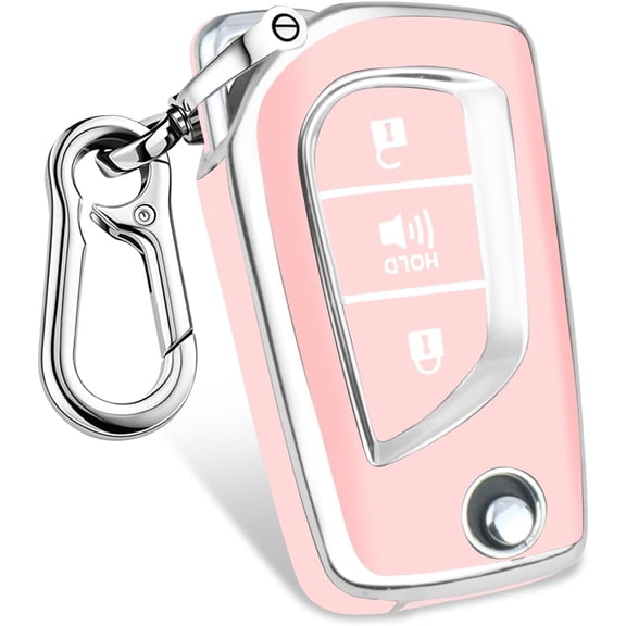 Key Fob Cover Compatible with Toyota RAV4 Camry Fortuner Tundra Corolla C-HR Highlander Keychain Case Holder Protector,Silver-pink,3 Buttons