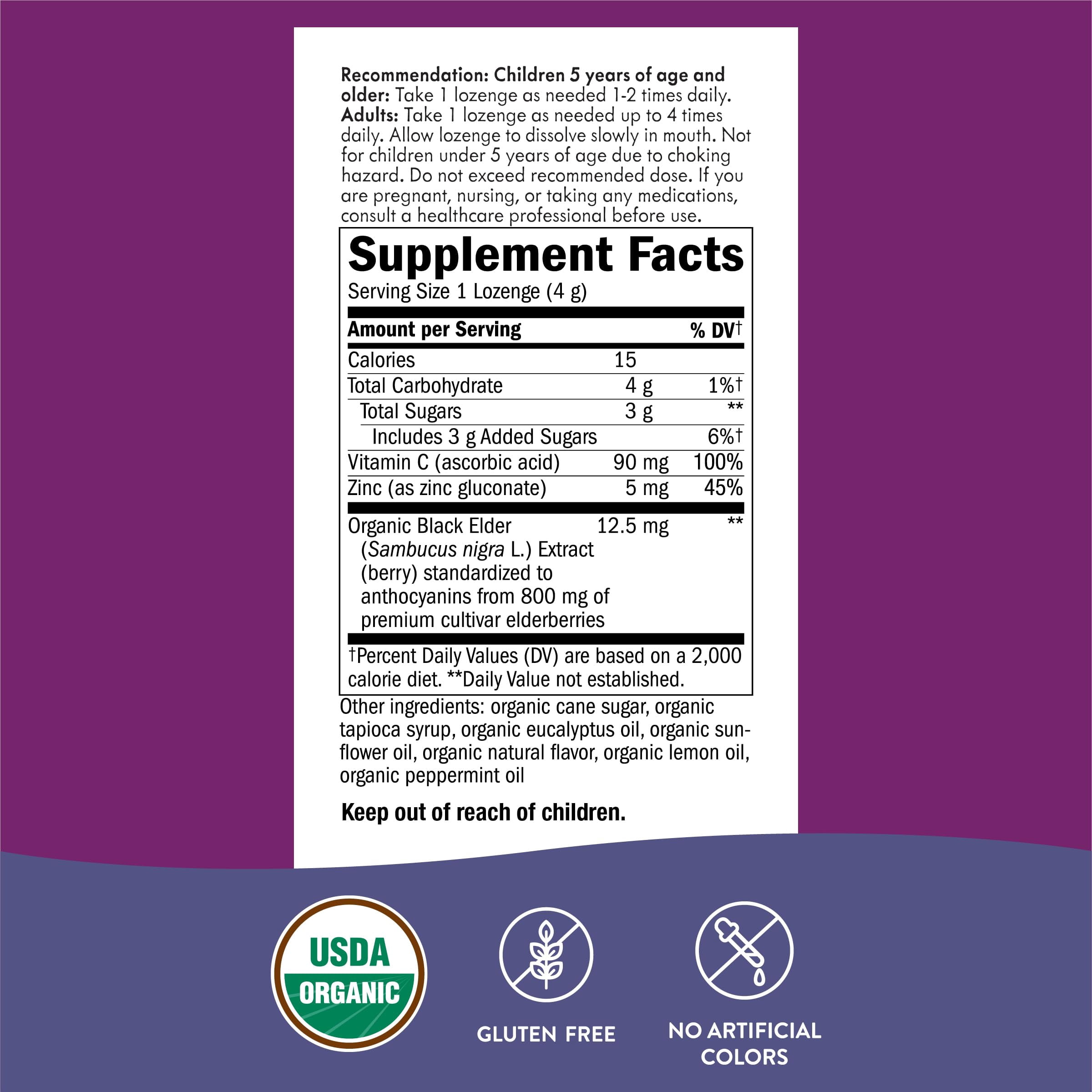 (Pack Of 6) Natures Way Sambucus Organic Zinc Lozenge 24 Pieces