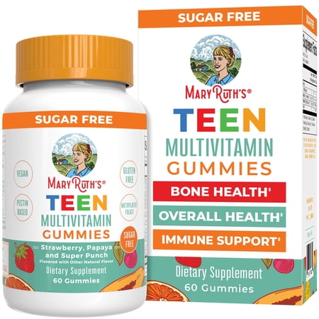MaryRuth's Teen Multivitamin Gummies with Vitamin C, D, E, B Vitamins, Biotin, Zinc, Vegan, Sugar Free, 60 Count