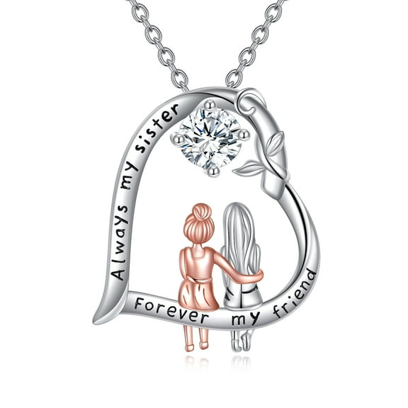 Sister Necklaces 925 Sterling Silver Good Friends Pendant Heart Jewelry Gifts for Women Friend Sister
