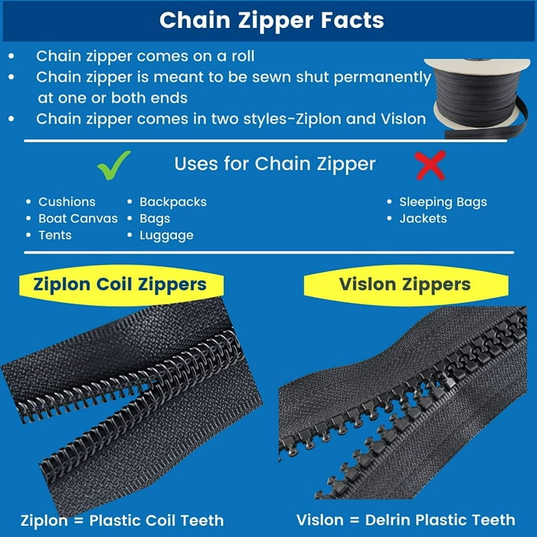 Lenzip #10 Chain Vislon Zipper Tape by the Yard - Black