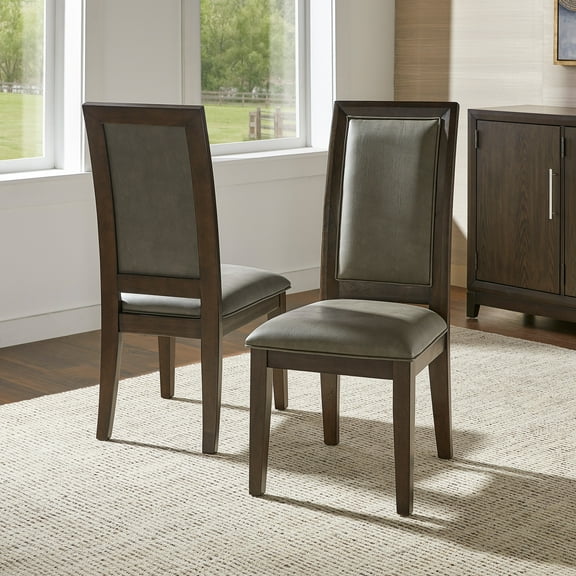 Weston Home Durango Brown Finish Vegan Leather Dining Chair, Set of 2
