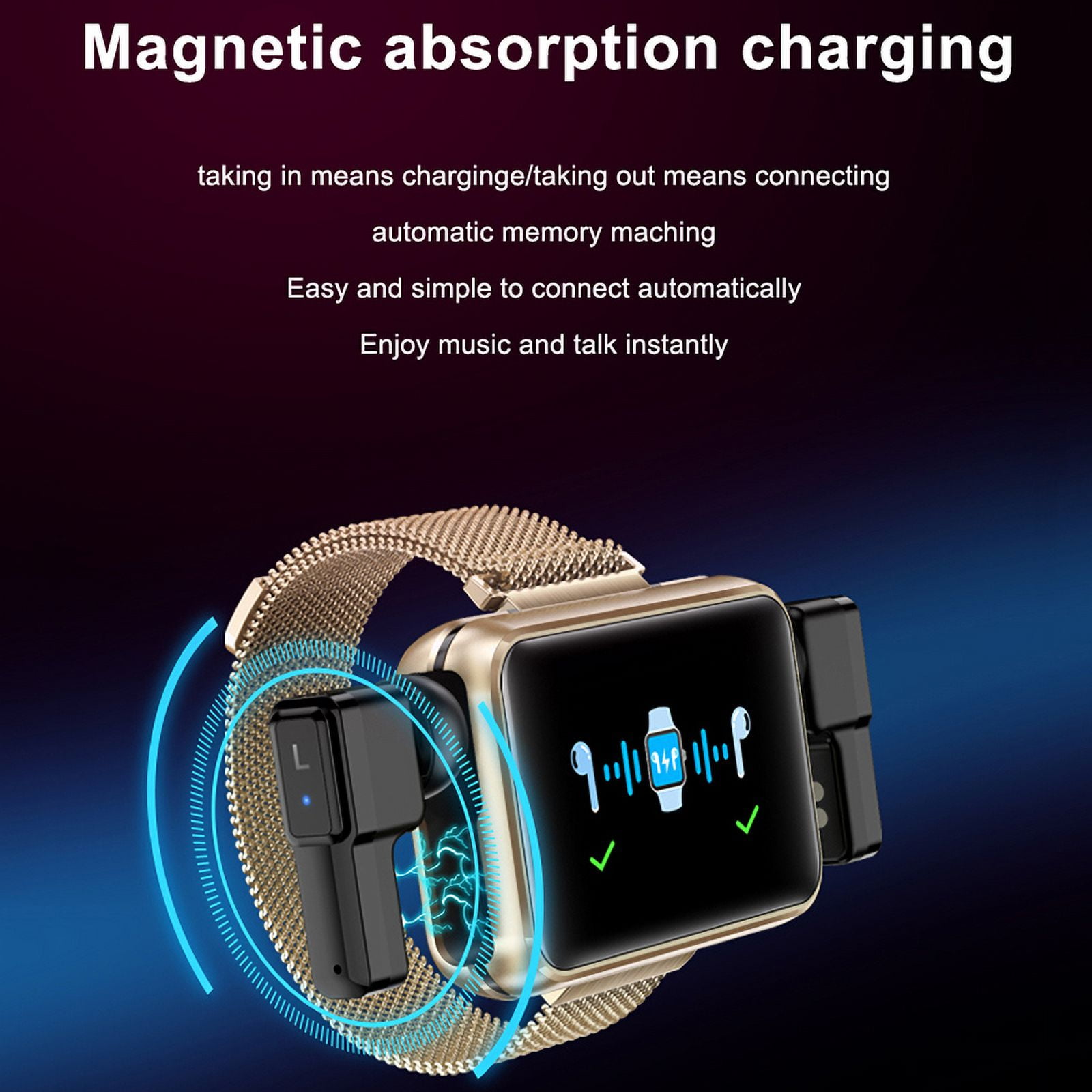Rainbuvvy T91 Smart Watch 1.4 Inch Portable Bluetooth Headset Built-in Charging Case Bluetooth 5.0 Sports Watch