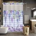 thumbnail image 3 of Wisteria No Hook Shower Curtain with Snap in Liner Spring Watercolor Light Purple Floral Purple Plaid Waterproof Bathroom Shower Curtain with See Through Top Window for Bathtub 60" x 72", 3 of 9