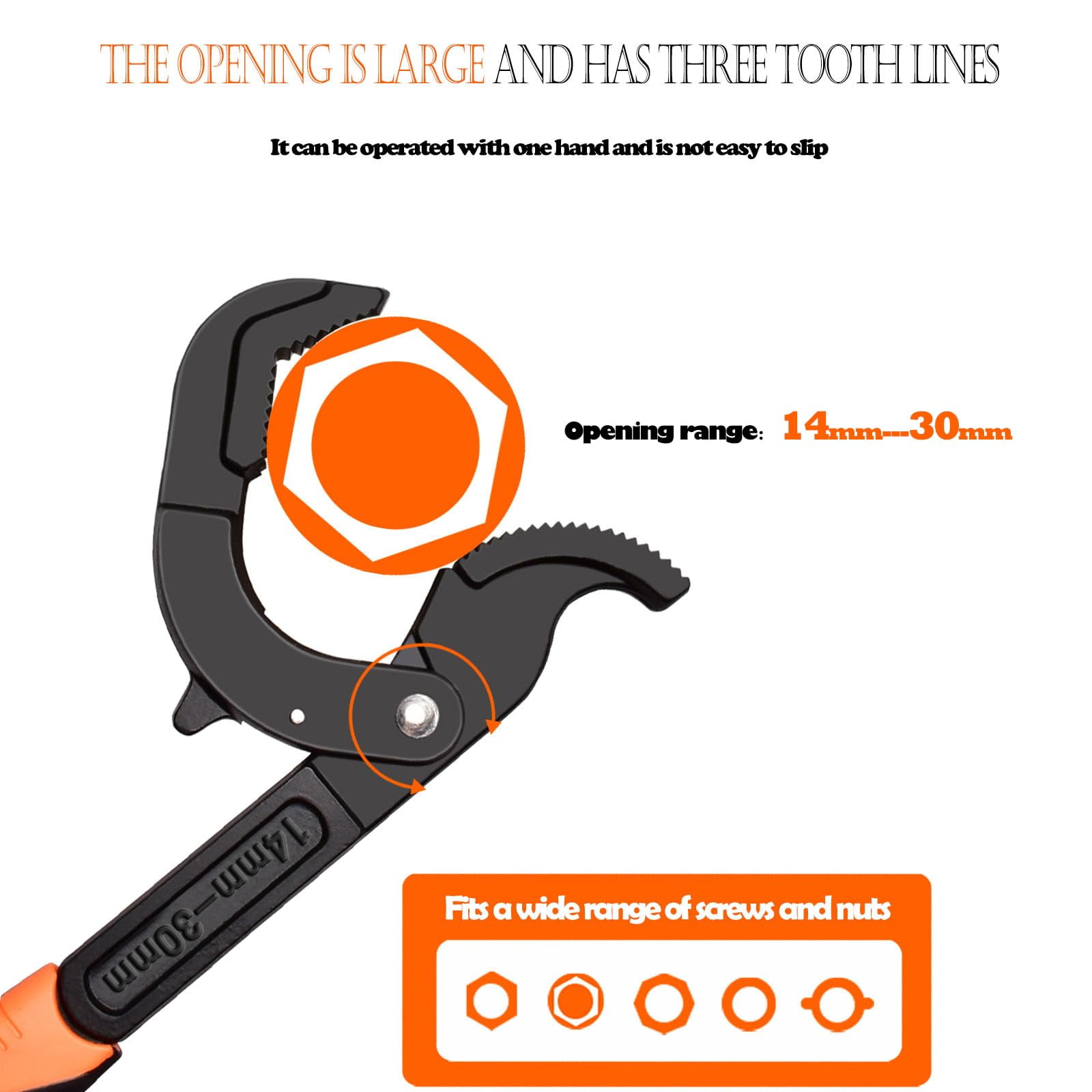 10 Inch Multi-Function Wrench, Universal Wrench, Adjustable Wrench, Pipe Wrench, Live Pipe Wrench, Plumber Wrench, Orange-Black